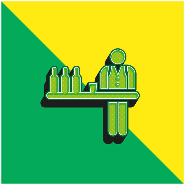 Бармен Зеленый и желтый современный 3d векторный логотип