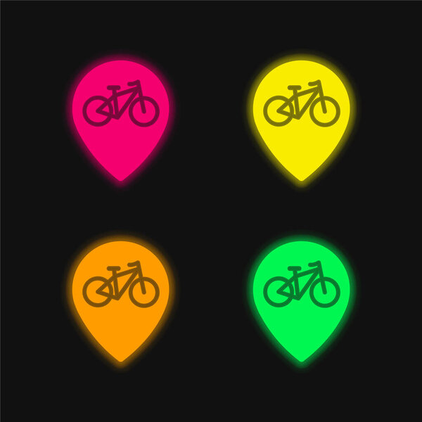 Bike Zone Signal four color glowing neon vector icon