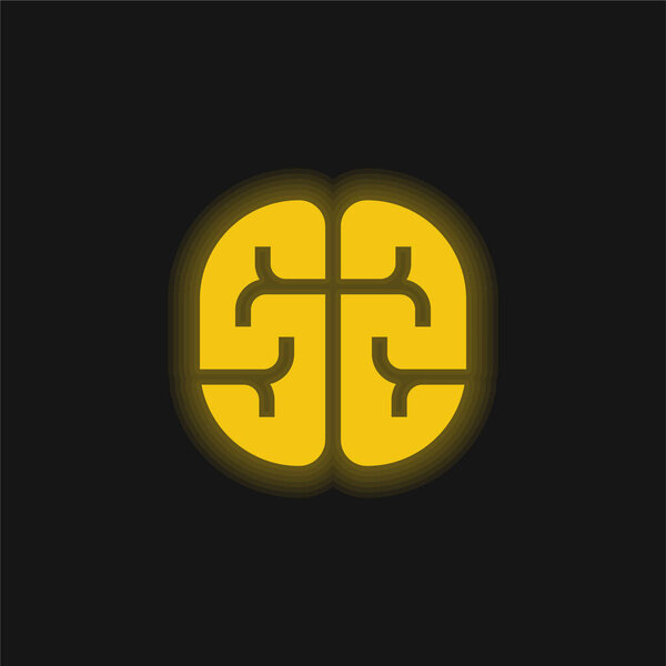 Brain yellow glowing neon icon
