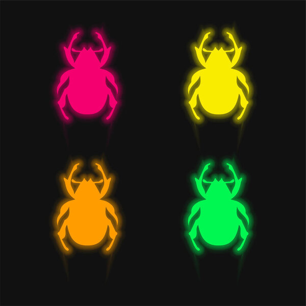 Beetle Shape four color glowing neon vector icon