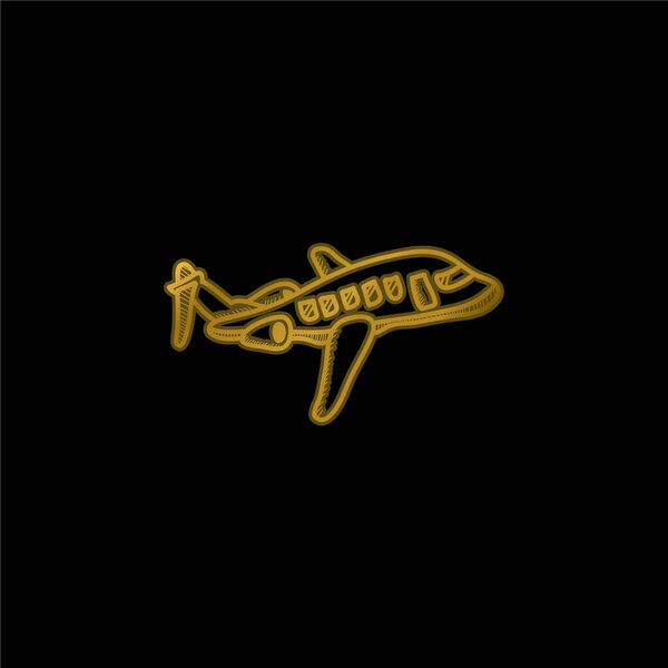 Airplane gold plated metalic icon or logo vector