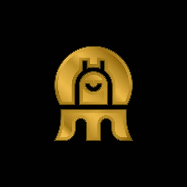 Alien Banhado Ouro Ícone Metálico Vetor Logotipo —  Vetores de Stock