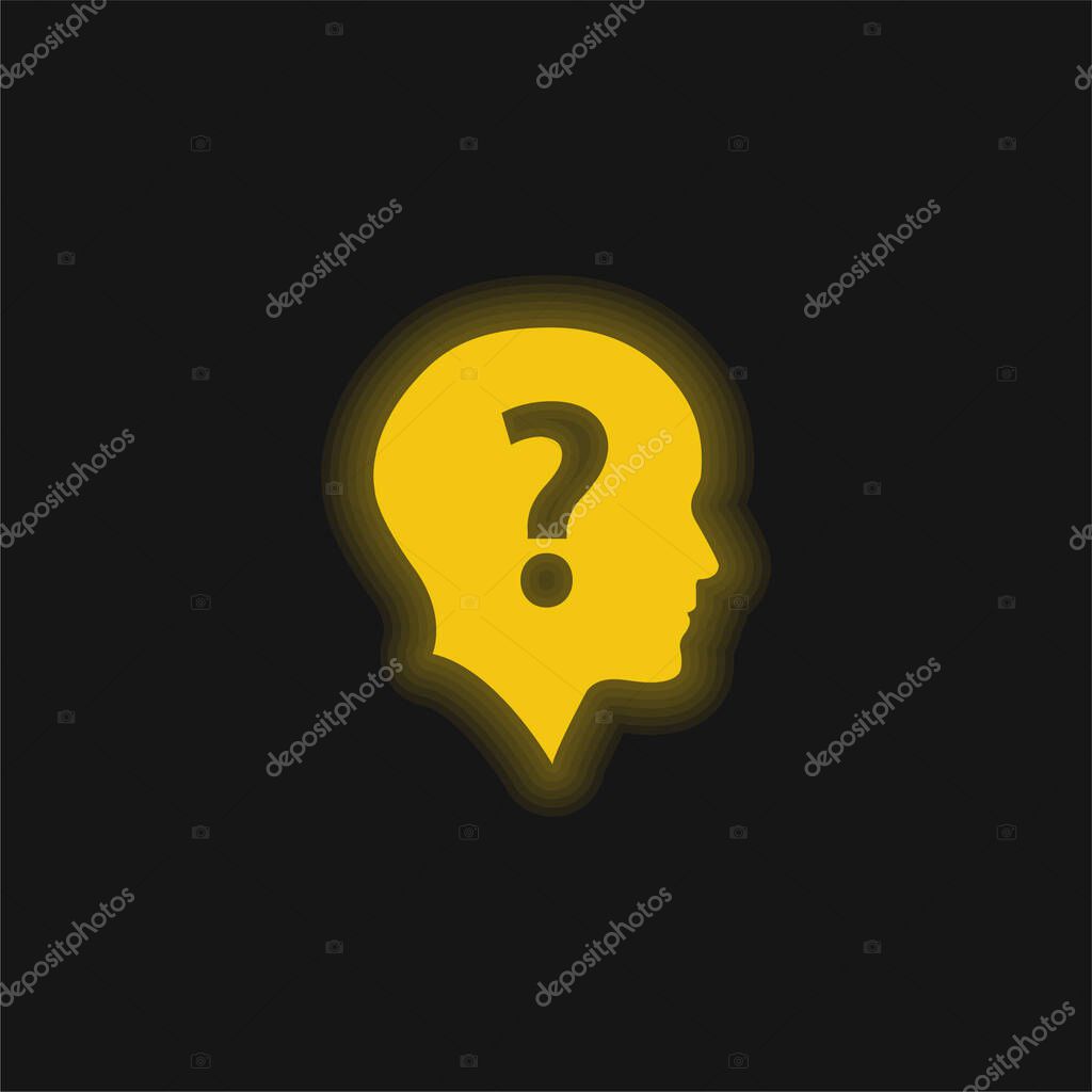 Bald Head With Question Mark yellow glowing neon icon