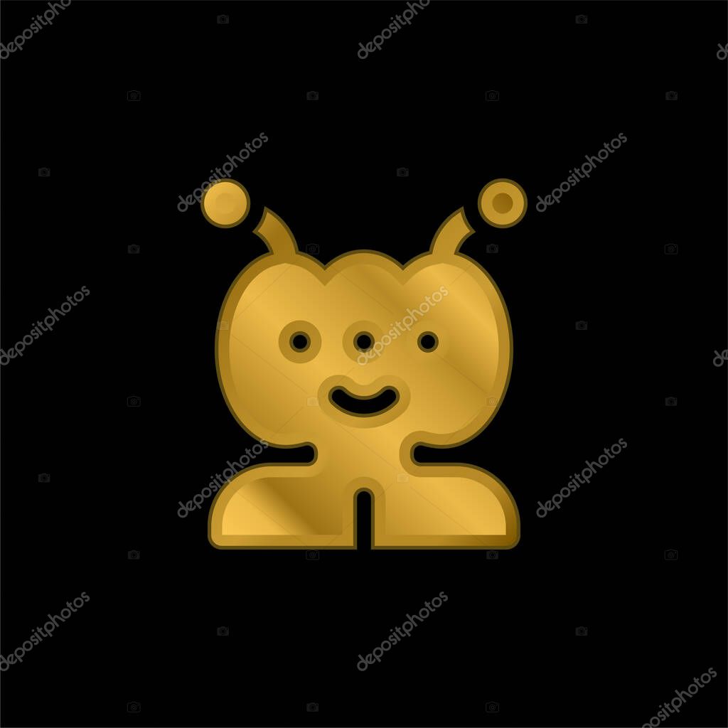 Alien gold plated metalic icon or logo vector