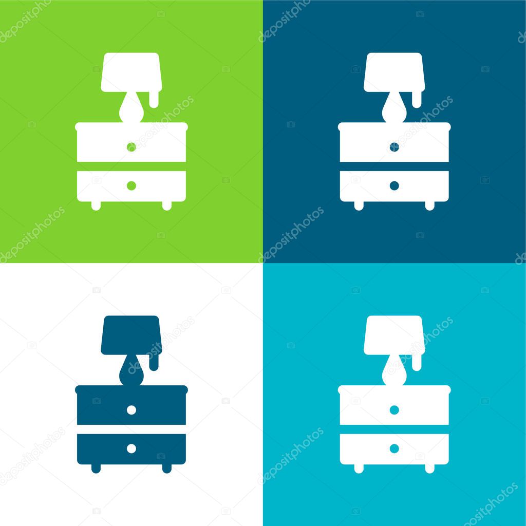 Bedside Table Flat four color minimal icon set