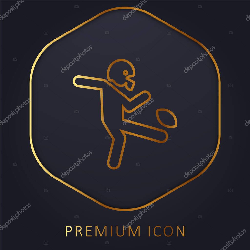 American Football Player Kicking The Ball golden line premium logo or icon