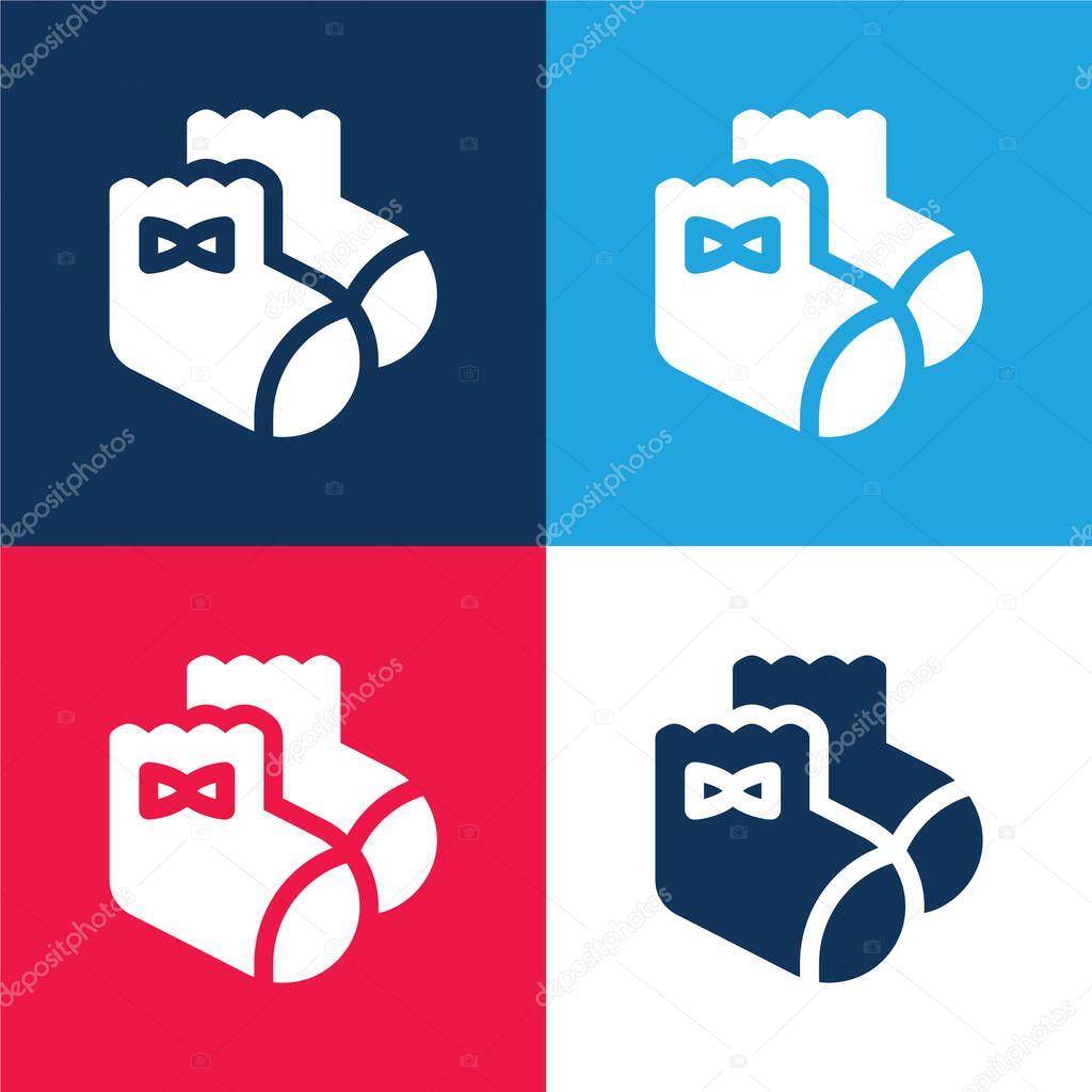 Baby Socks blue and red four color minimal icon set