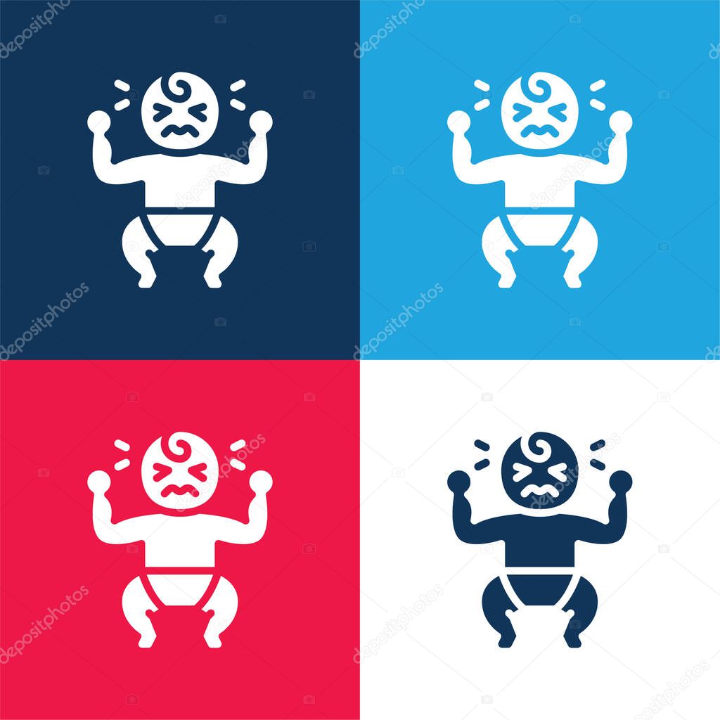 Baby Crying blue and red four color minimal icon set