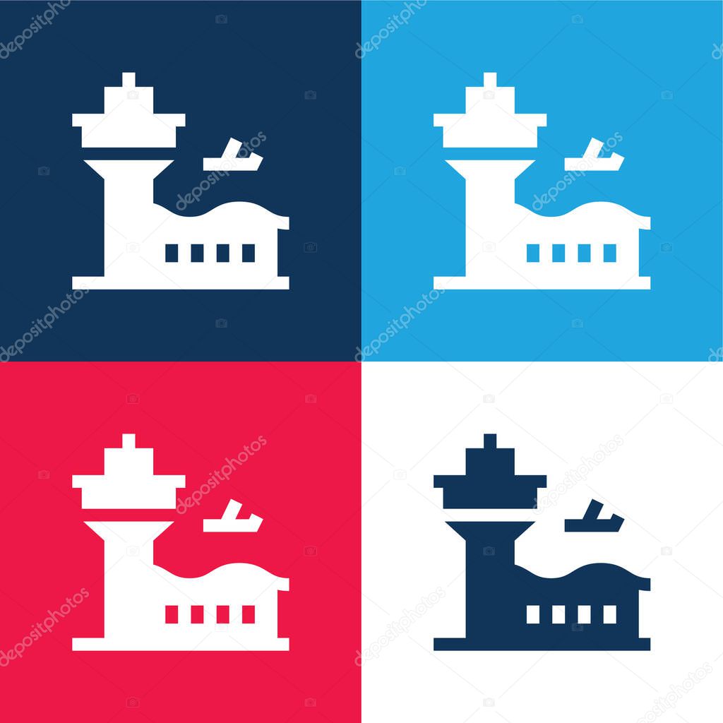 Airport blue and red four color minimal icon set
