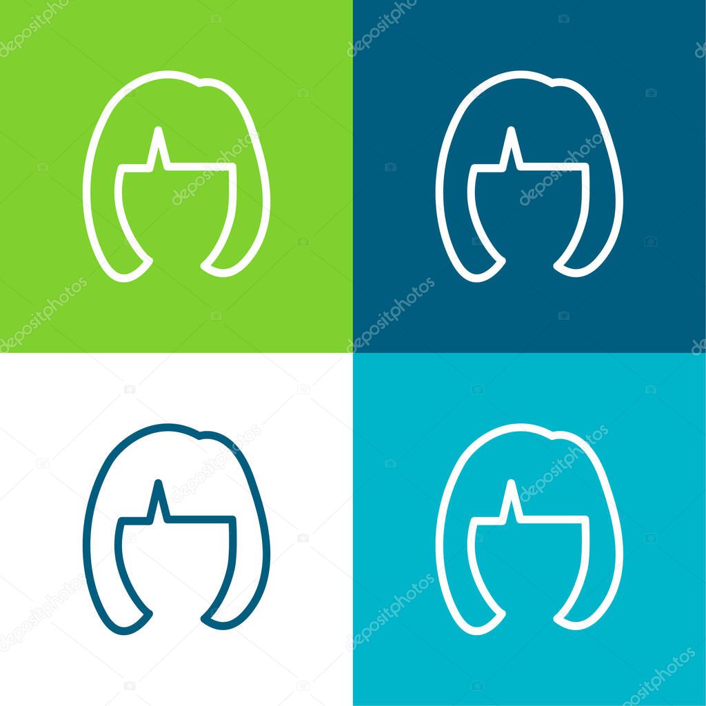 Blond Female Short Hair Shape Flat four color minimal icon set