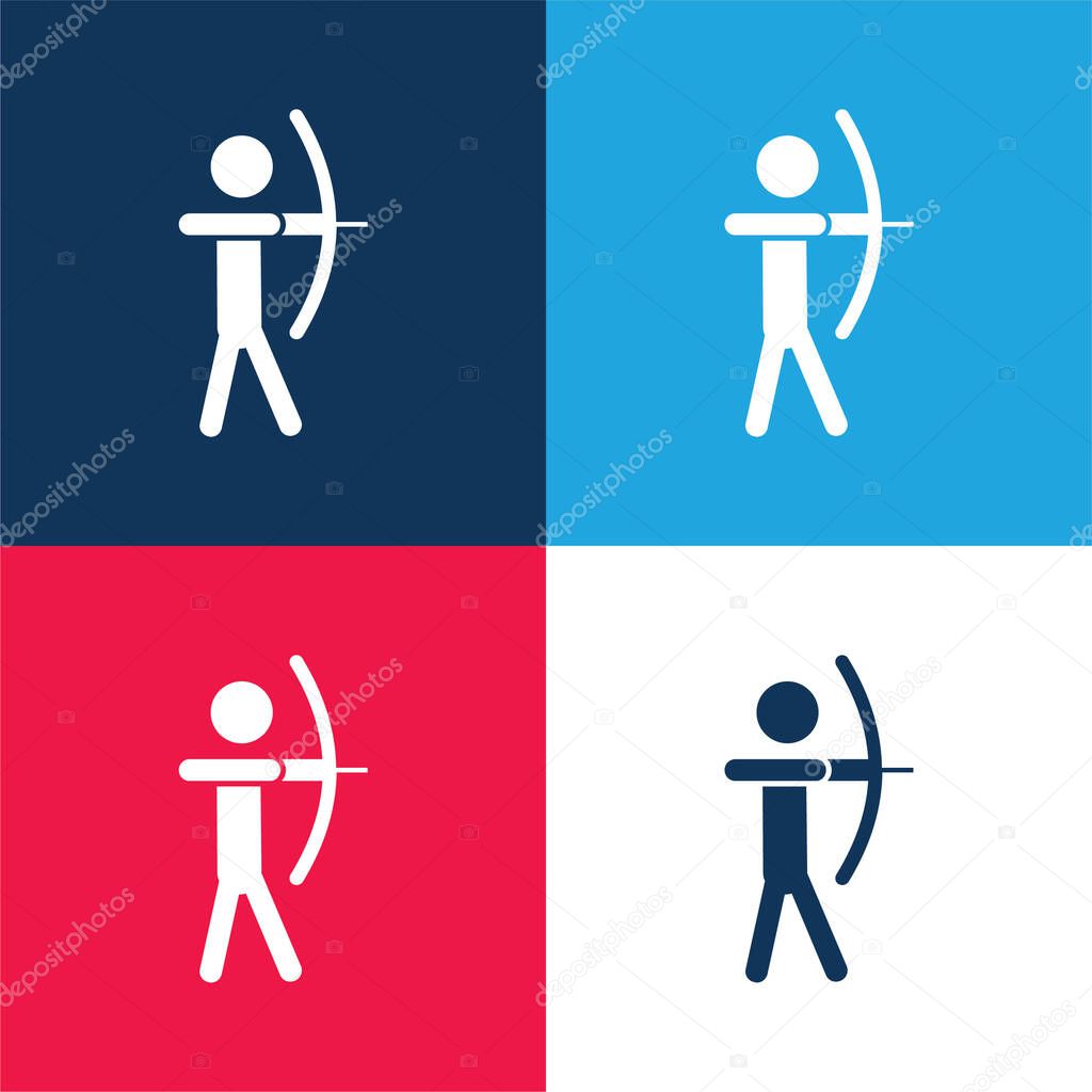Archer Silhouette blue and red four color minimal icon set