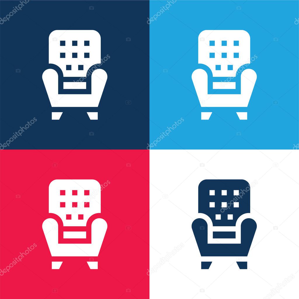 Armchair blue and red four color minimal icon set