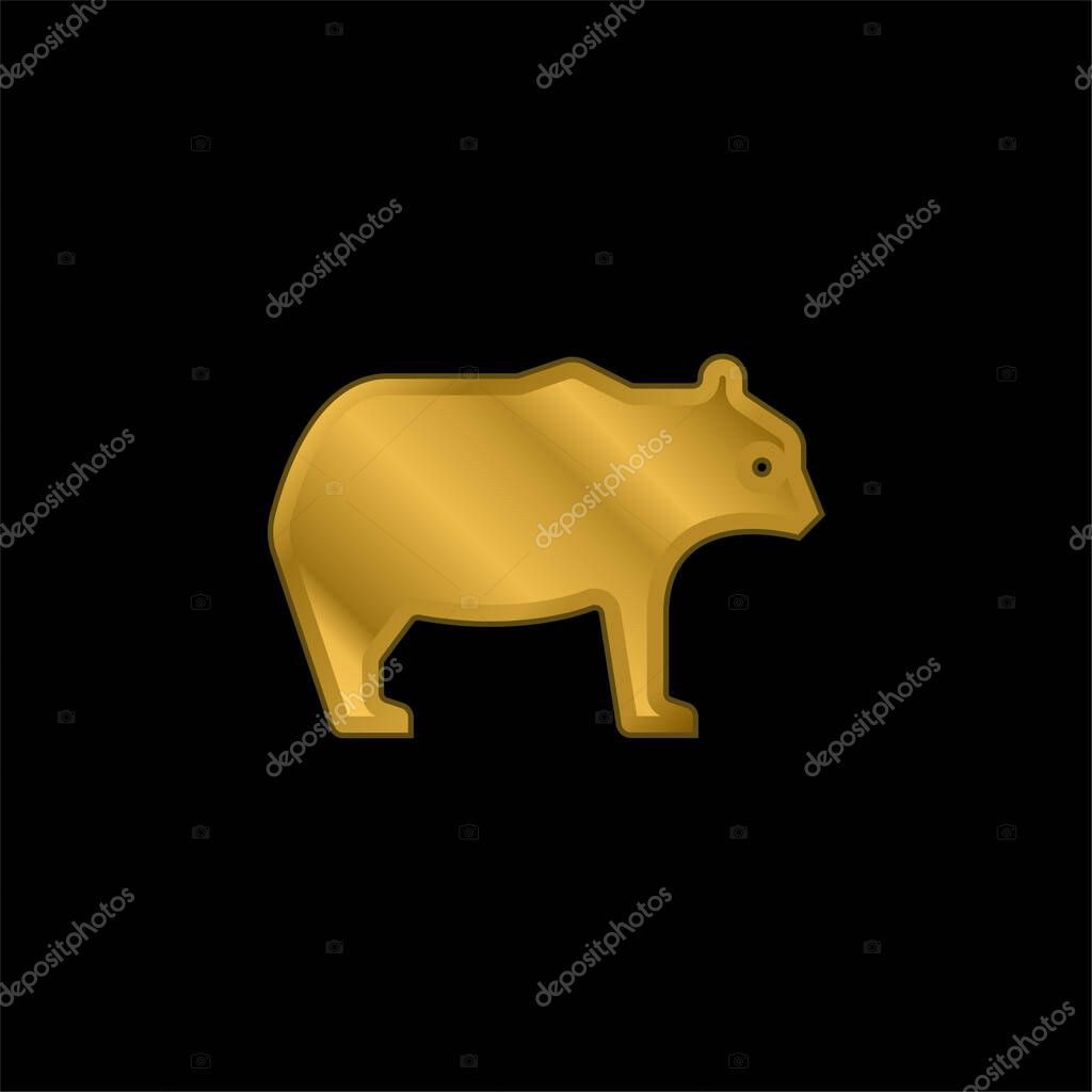 Bear gold plated metalic icon or logo vector