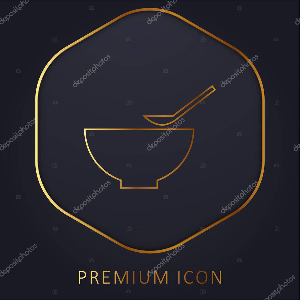 Bowl And Spoon golden line premium logo or icon