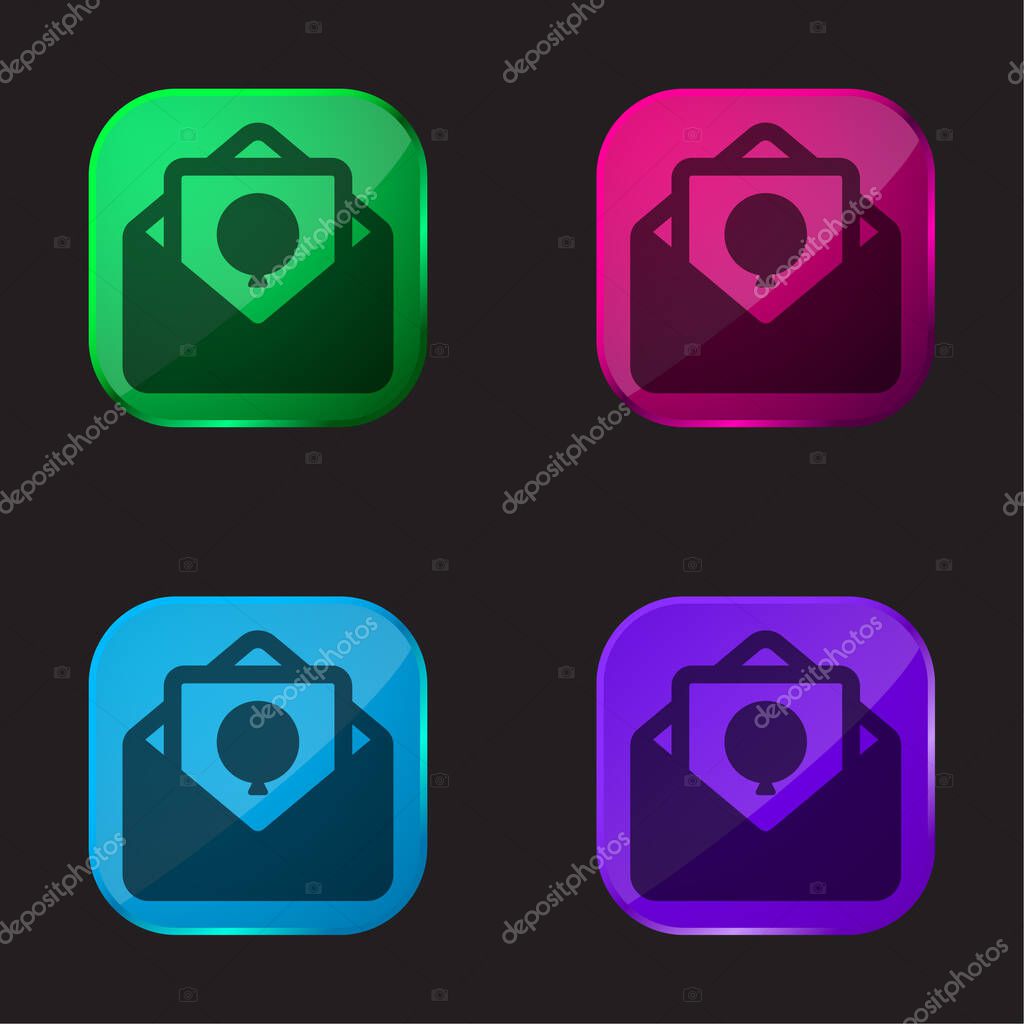 Birthday Card four color glass button icon