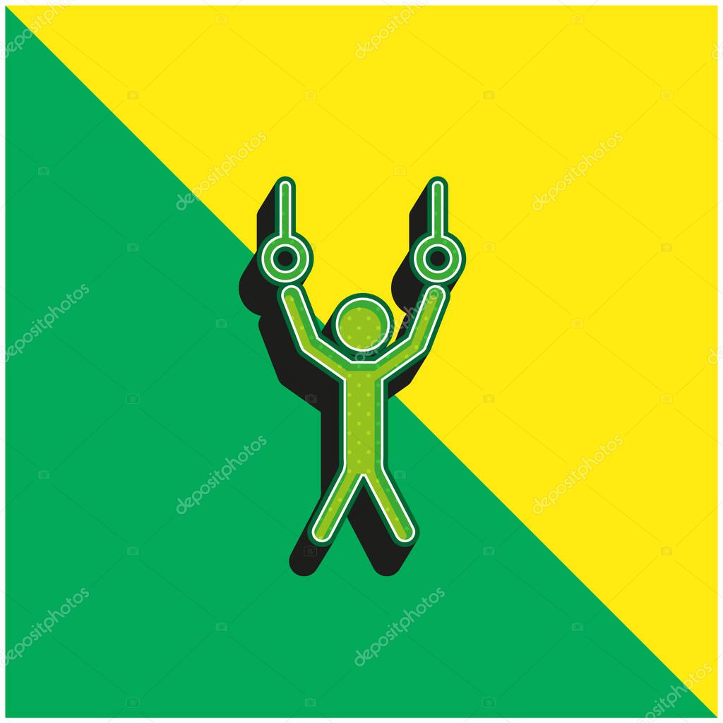 Athlete Hanging Of Rings Couple To Practice Gymnastics Green and yellow modern 3d vector icon logo