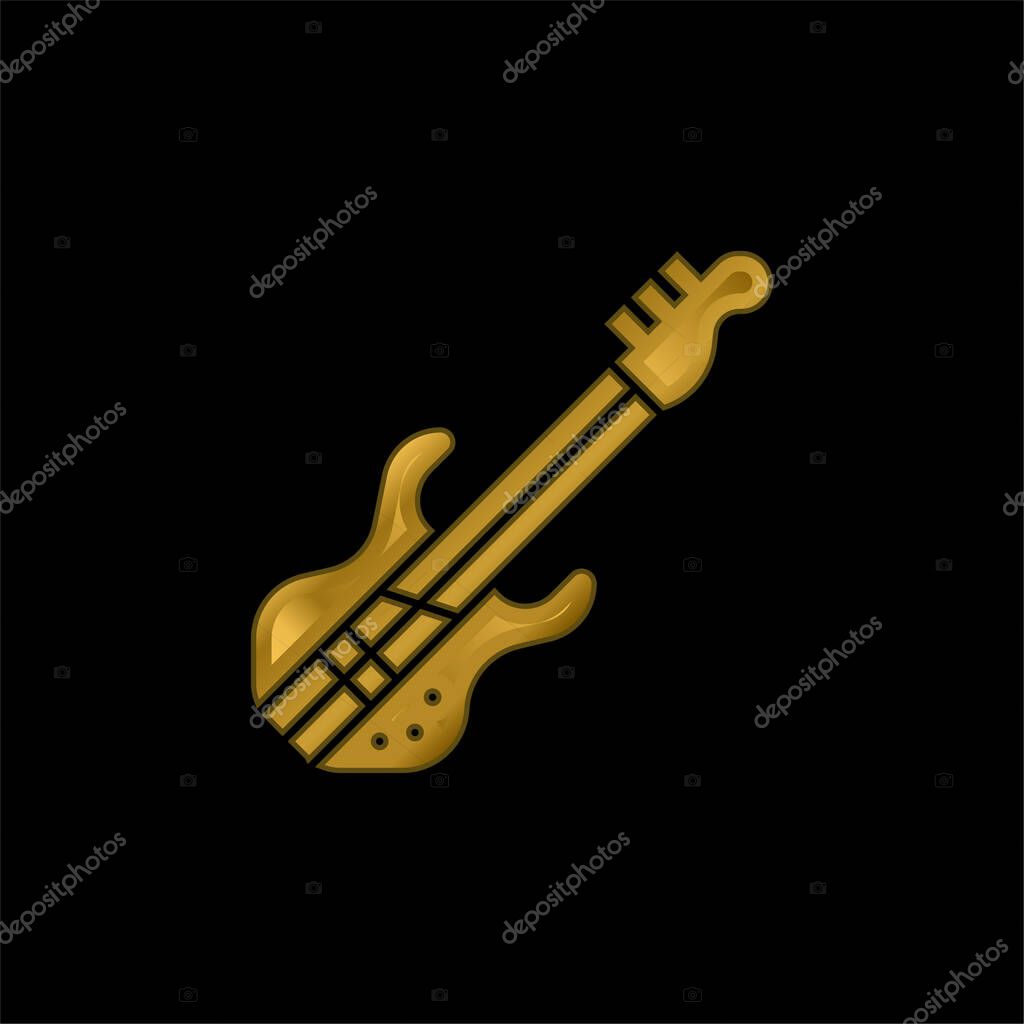 Bass Guitar gold plated metalic icon or logo vector