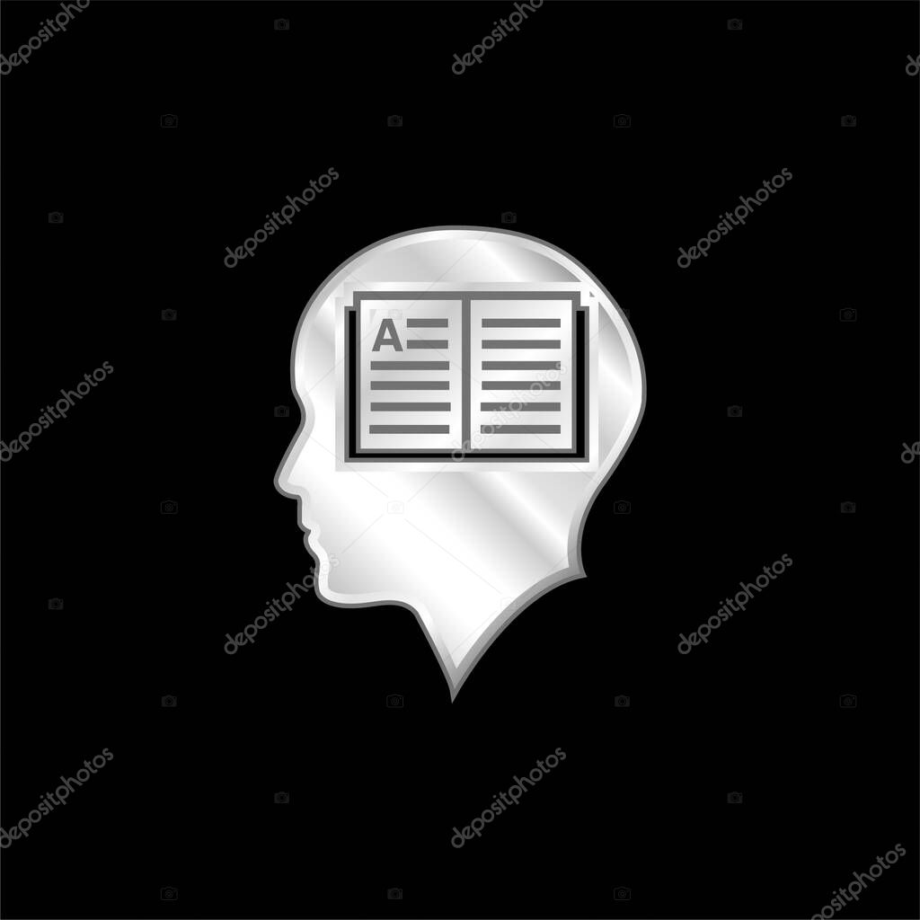 Bald Man Head With Opened Book Inside silver plated metallic icon