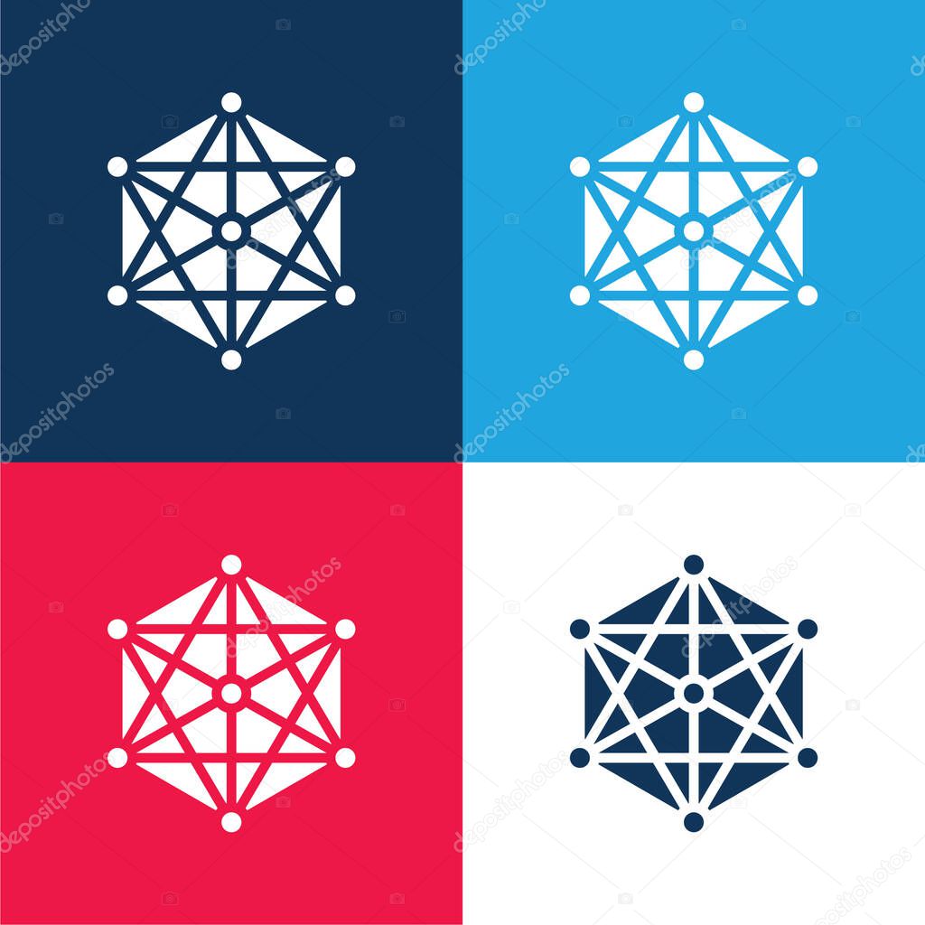 Big Data blue and red four color minimal icon set
