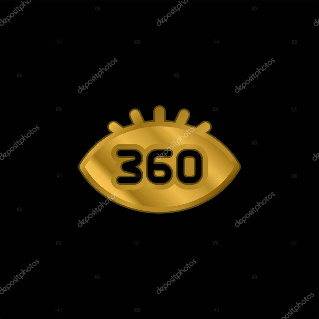 360 Degrees gold plated metalic icon or logo vector