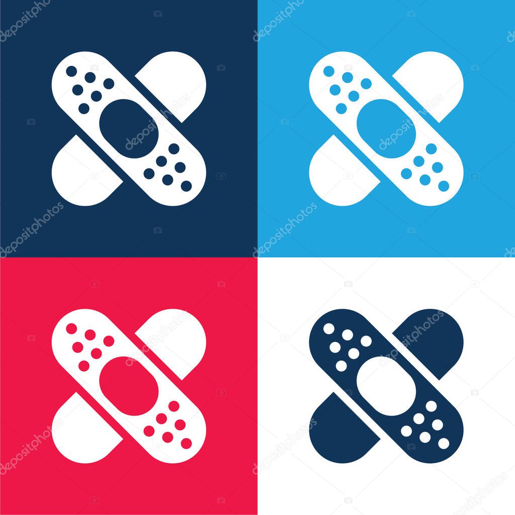 Band Aid Forming A Cross Mark blue and red four color minimal icon set
