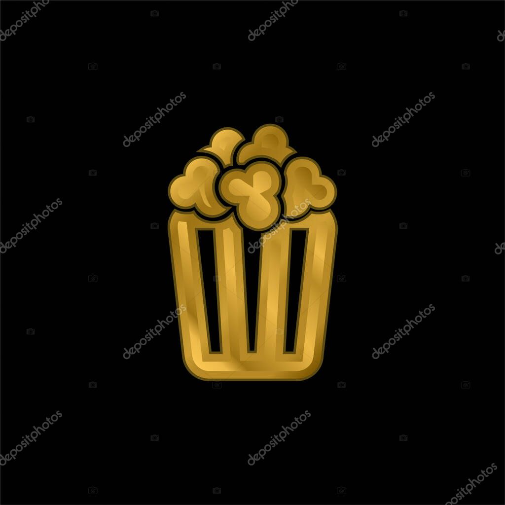 Box Of Popcorn gold plated metalic icon or logo vector