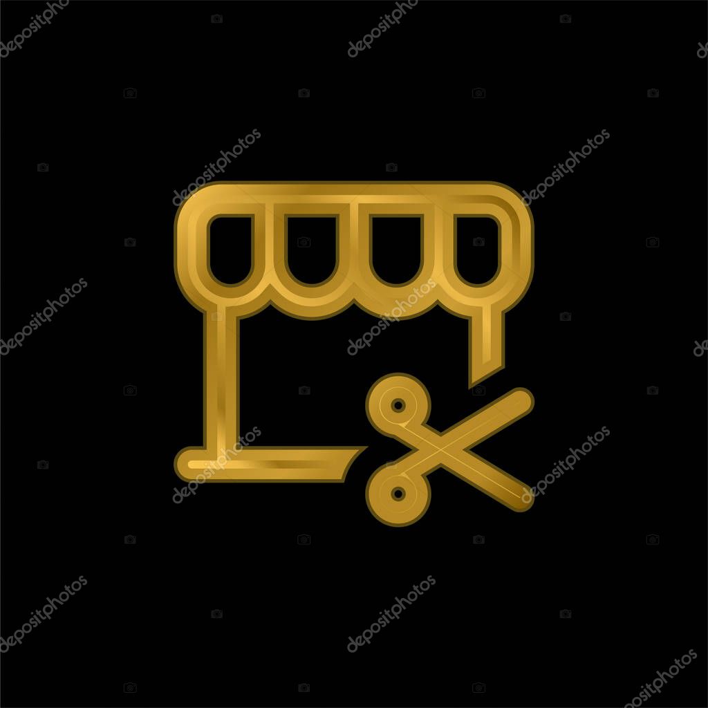 Barbershop gold plated metalic icon or logo vector