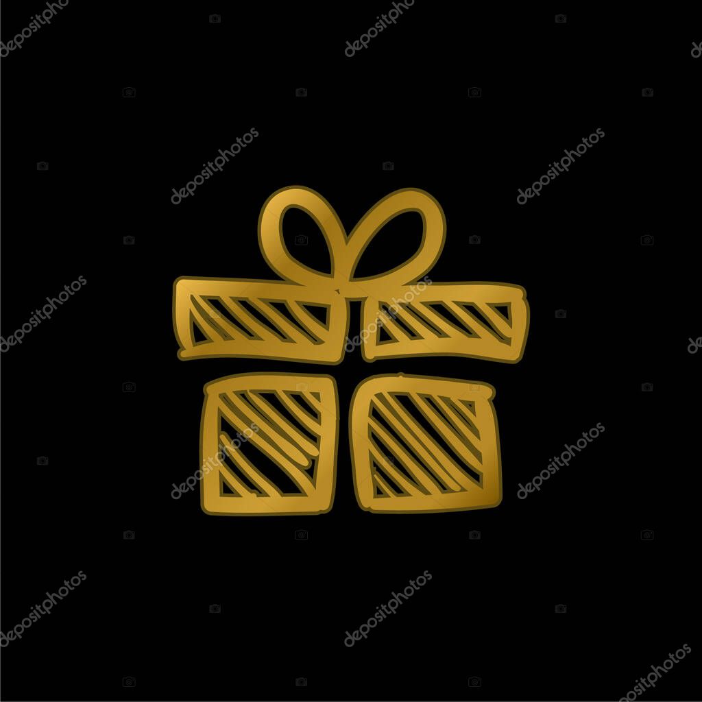 Birthday Giftbox Sketch gold plated metalic icon or logo vector