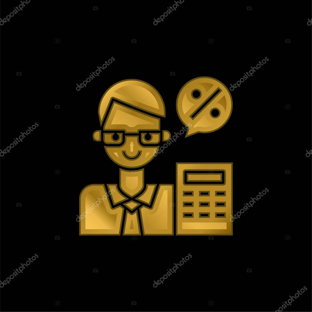 Accountant gold plated metalic icon or logo vector