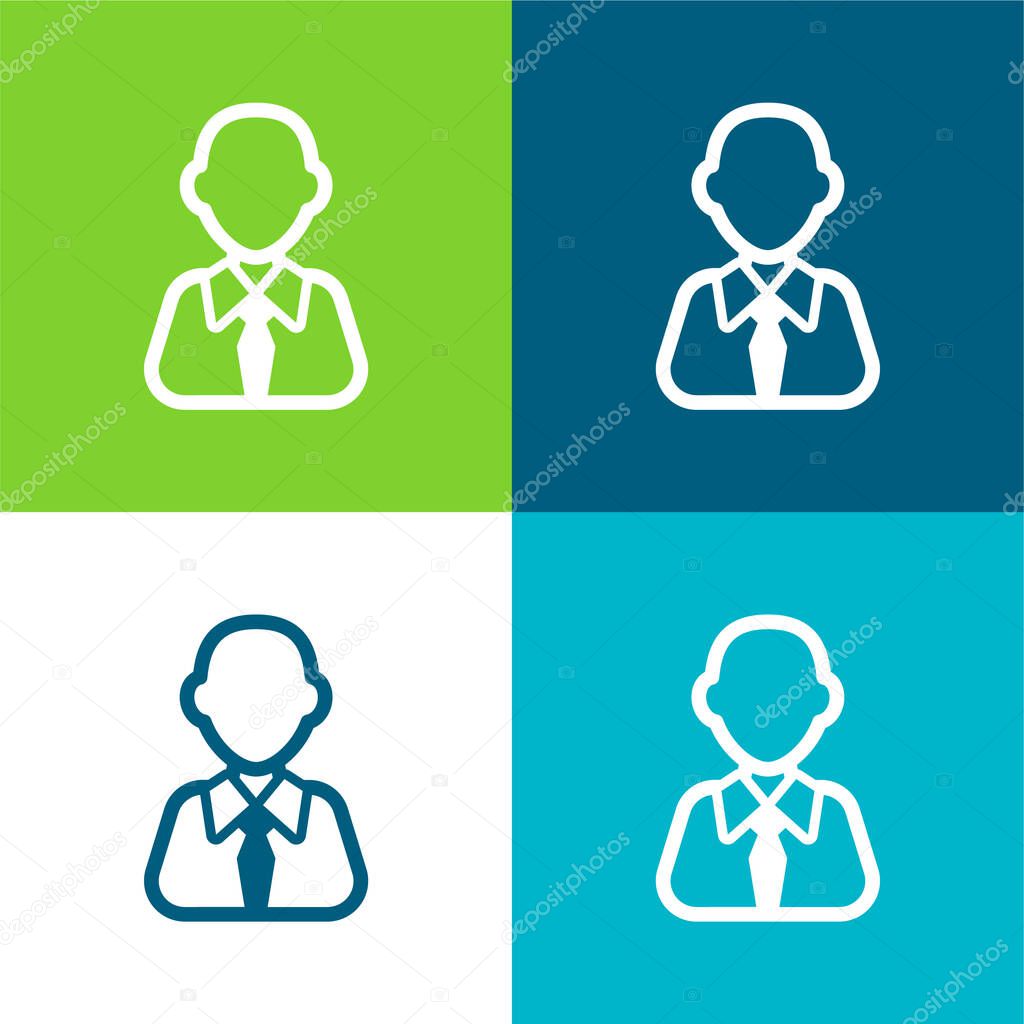Bald Businessman Flat four color minimal icon set