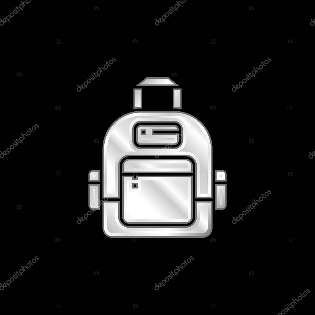 Backpack silver plated metallic icon