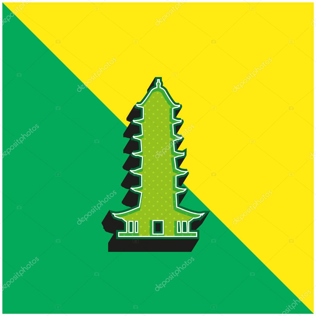 Auspicious Light Pagoda Green and yellow modern 3d vector icon logo