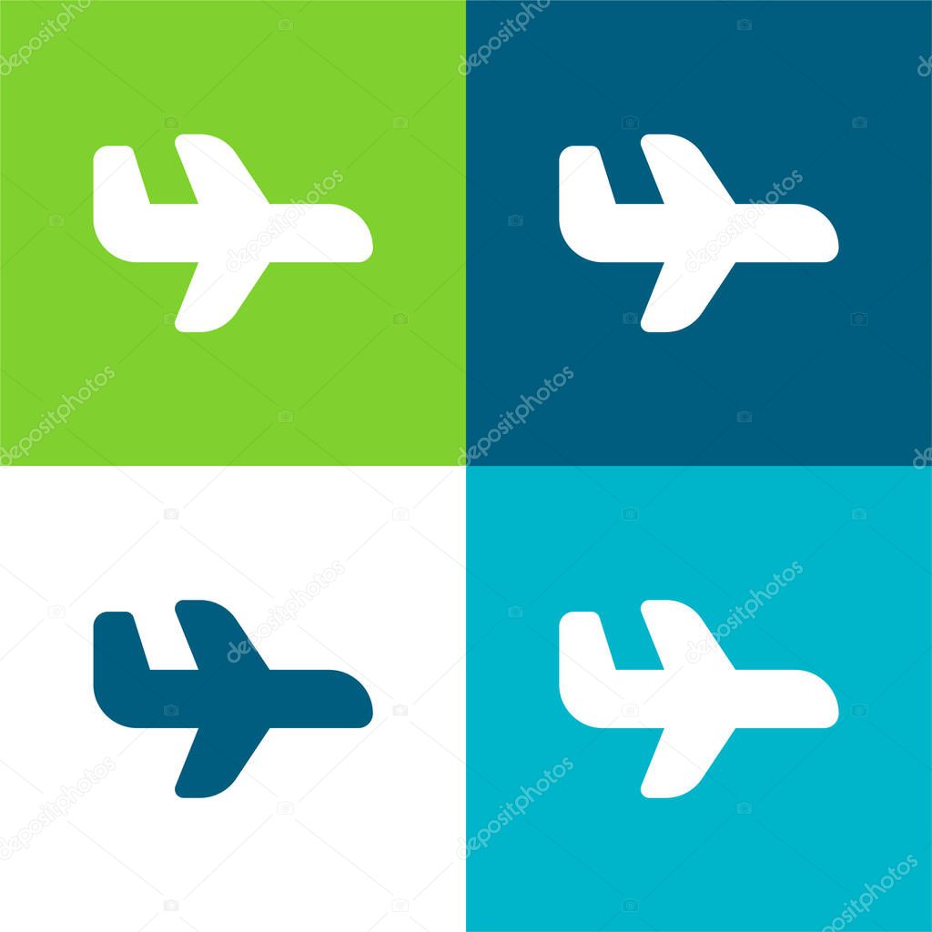Airplane Flying Flat four color minimal icon set