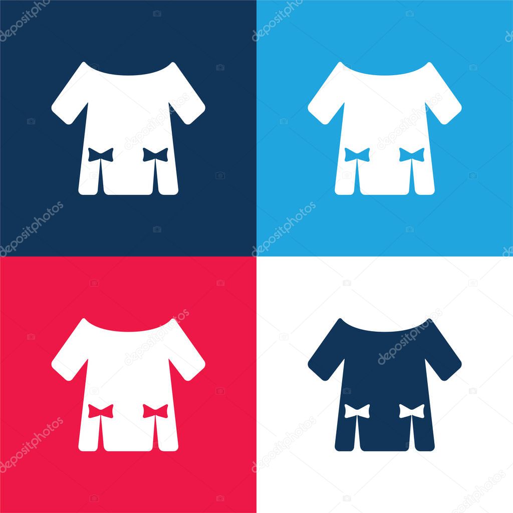 Blouse With Two Ribbons blue and red four color minimal icon set