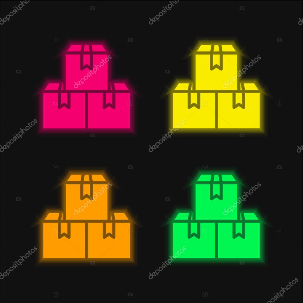 Boxes four color glowing neon vector icon