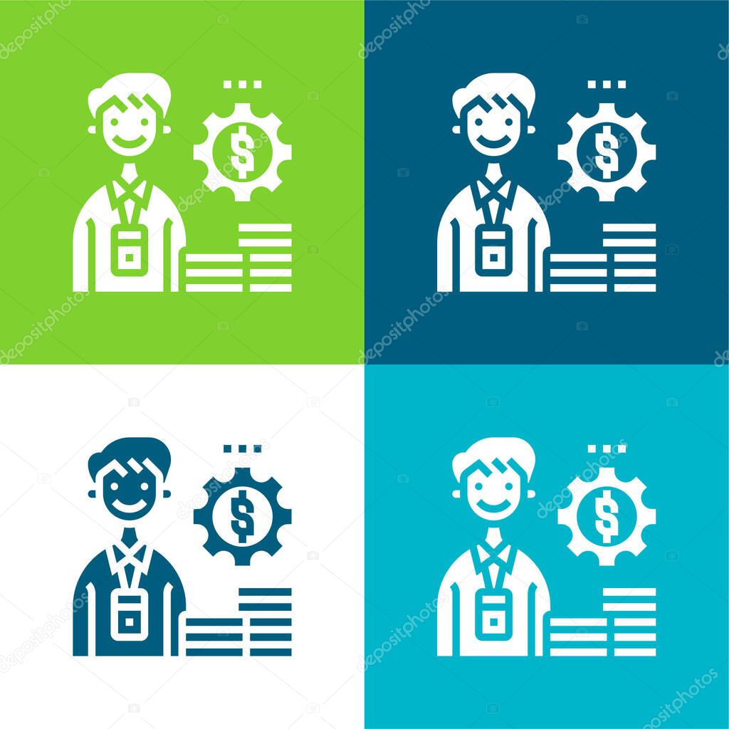 Accountant Flat four color minimal icon set