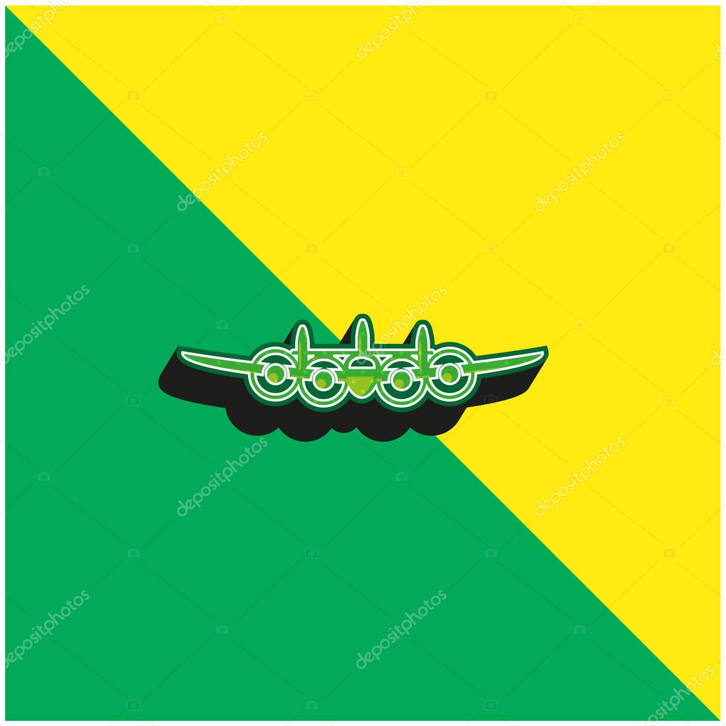 Airplane From Frontal View Green and yellow modern 3d vector icon logo
