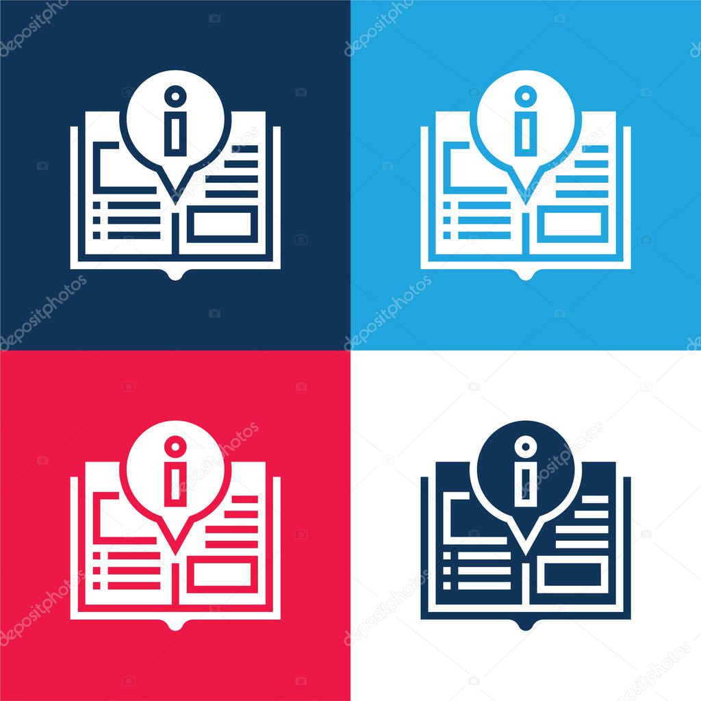 Book blue and red four color minimal icon set