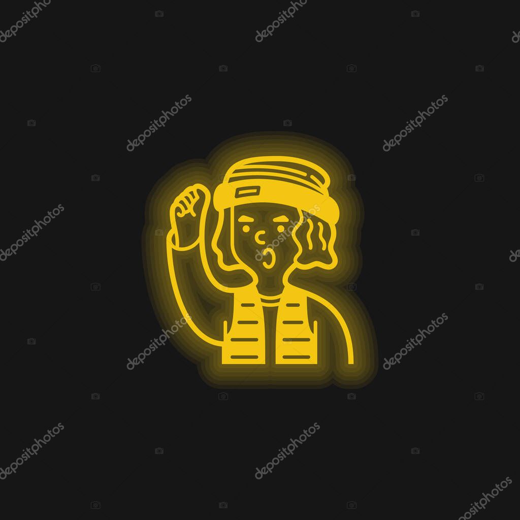 Boy yellow glowing neon icon