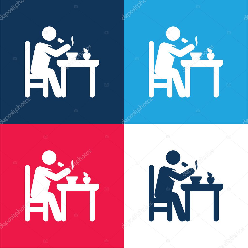 Breakfast blue and red four color minimal icon set
