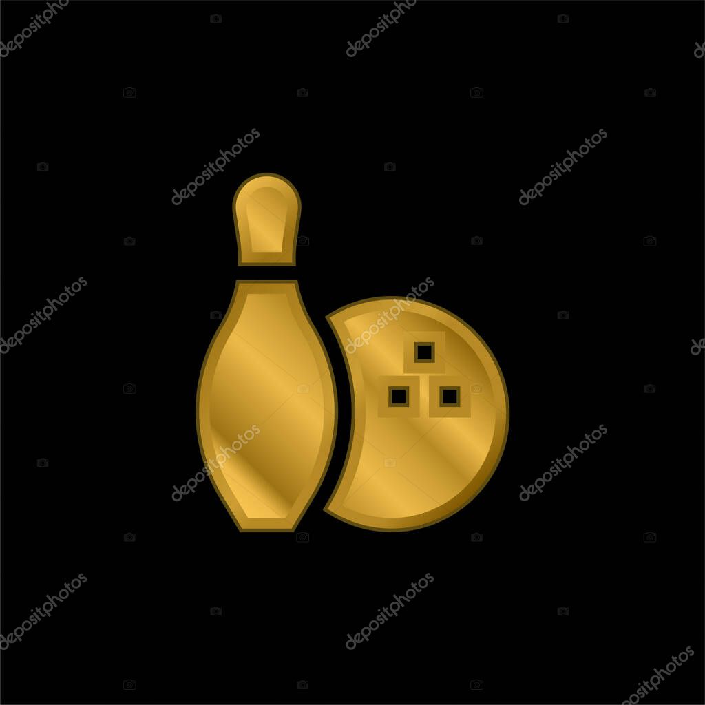 Bowling gold plated metalic icon or logo vector
