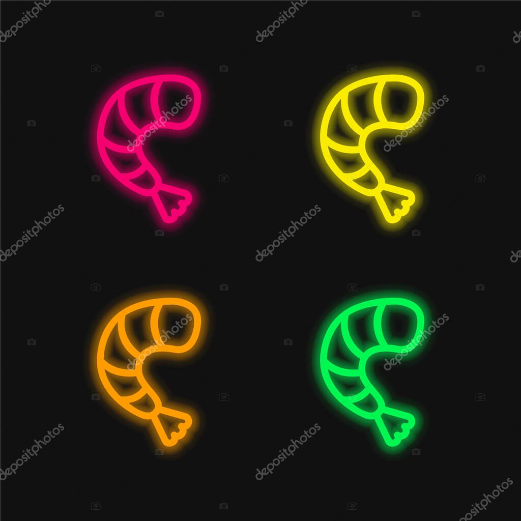 Big Shrimp four color glowing neon vector icon
