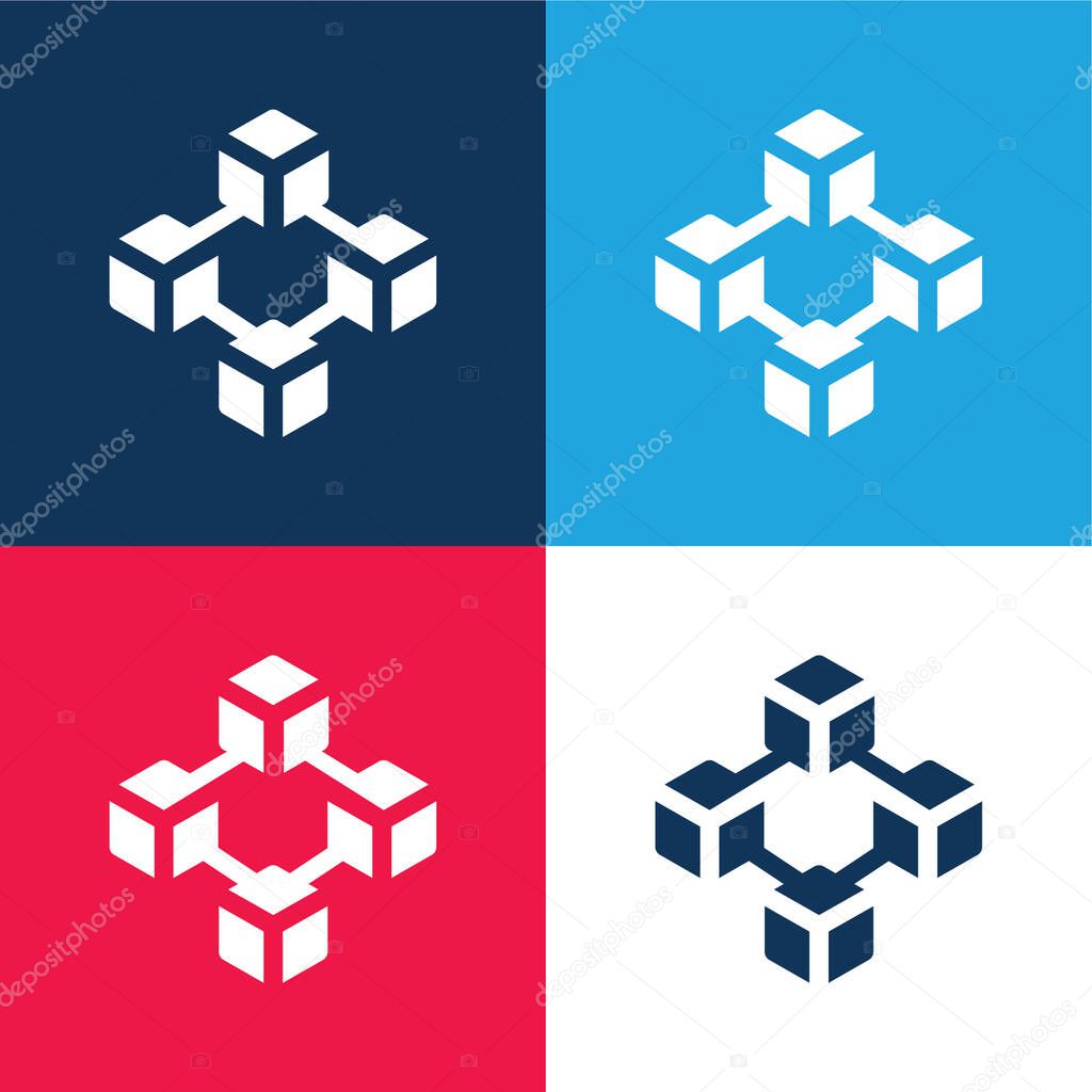 Blockchain blue and red four color minimal icon set