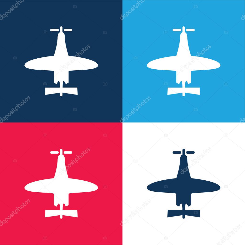 Airplane Of Small Size Top View blue and red four color minimal icon set