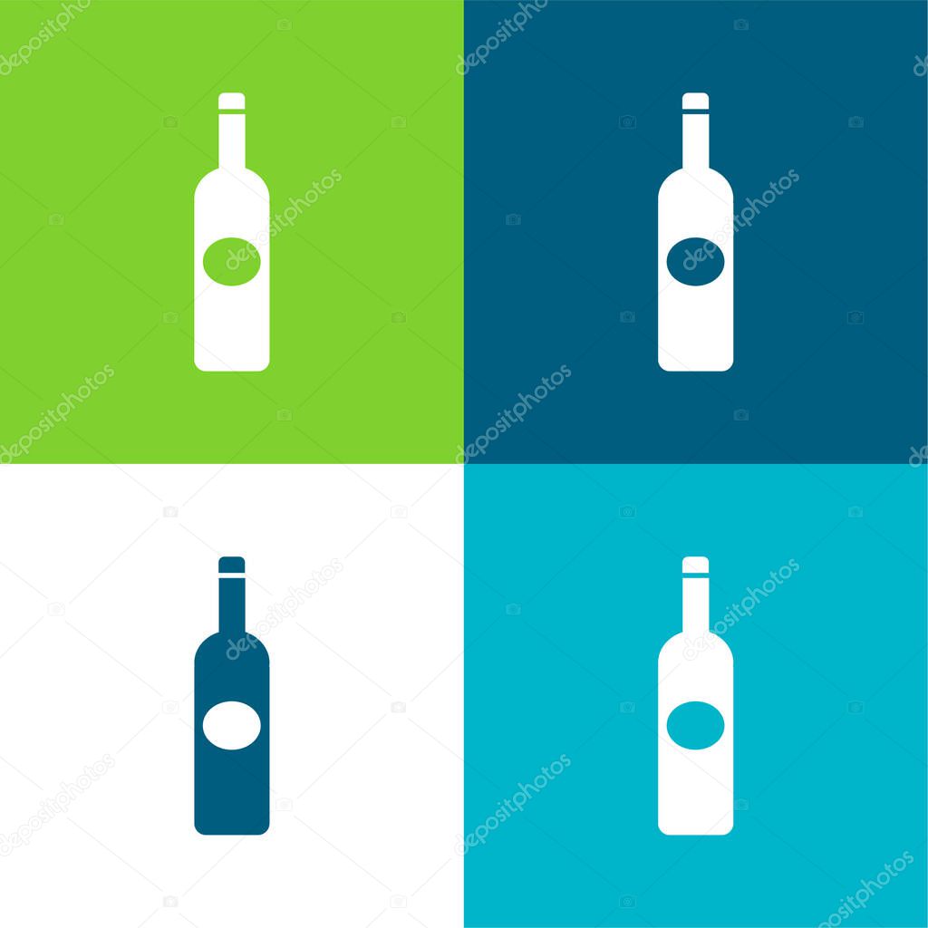 Bottle Dark Big Shape With Oval Label Flat four color minimal icon set