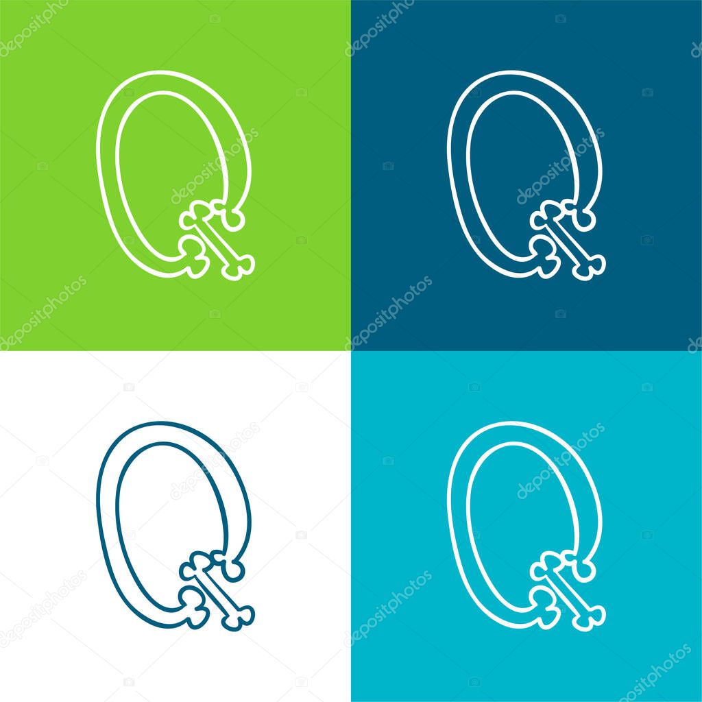 Bones Outline Of Letter Q Flat four color minimal icon set