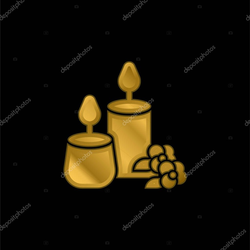 Aromatic Candle gold plated metalic icon or logo vector