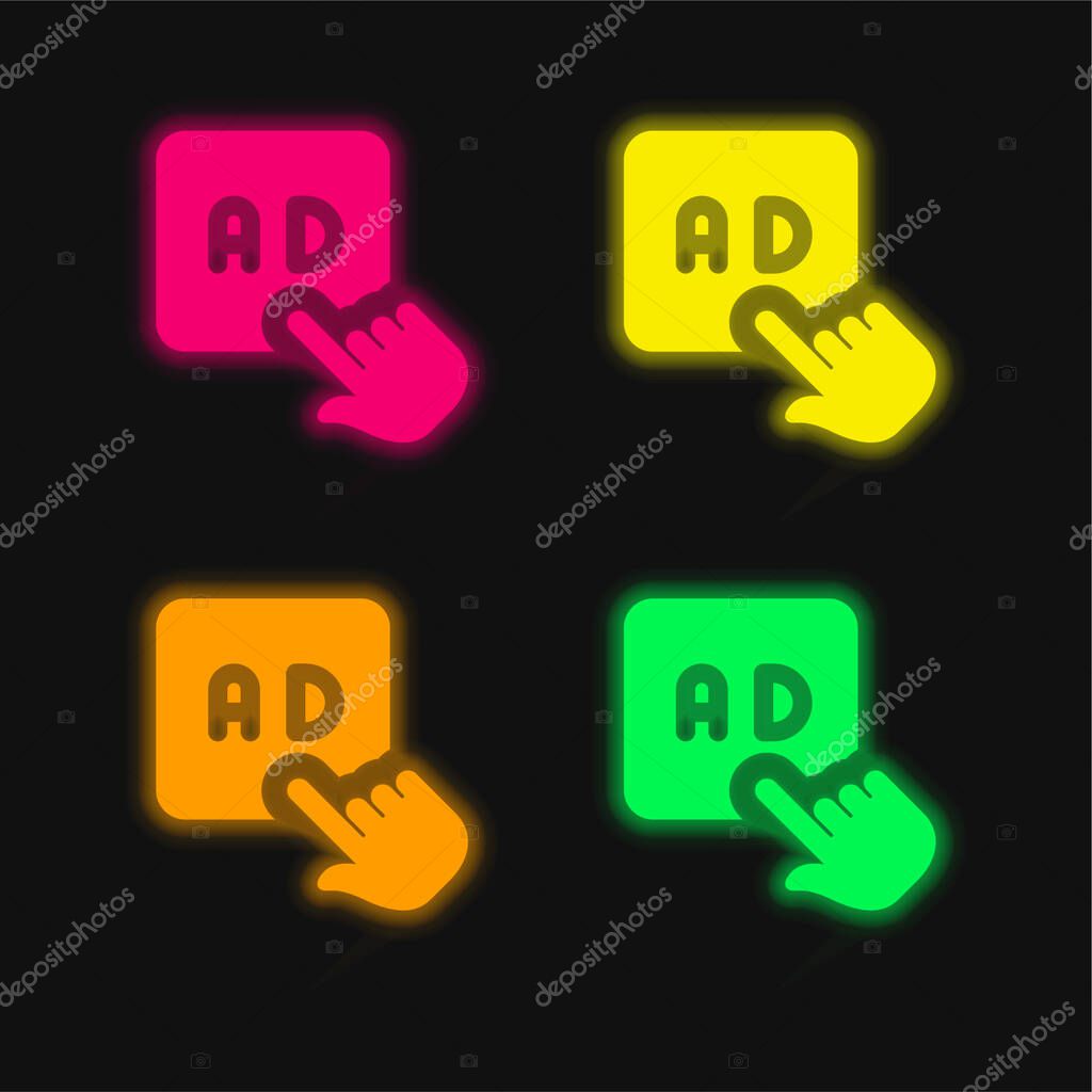 Ads four color glowing neon vector icon