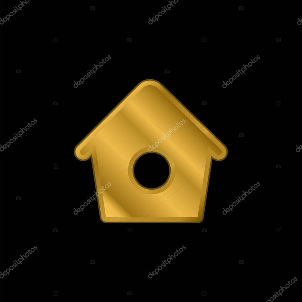 Bird Home With Small Hole gold plated metalic icon or logo vector
