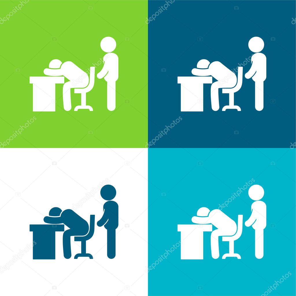 Boss Catching A Worker Sleeping Flat four color minimal icon set